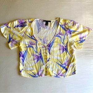Forever 21 Tropical Button Down Crop Top Blouse